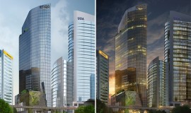 Artist rendition of Menara Etiqa in the day and at night. (Photo from turnerconstruction.com)